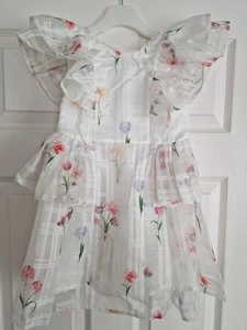 Girls Baker by Ted Baker White Floral Burnout Tierd Frill Dress. Age 2-3 Years - Picture 1 of 7