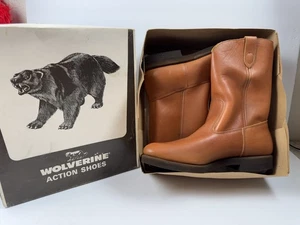 Vintage Wolverine Herren Schlupfstiefel 10,5 Braun Actionschuh Gummisohle Western Arbeit - Bild 1 von 12