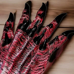Demon Monster Claw Gloves Red Black Latex Devil Hands Halloween Adult One Size - Picture 1 of 4
