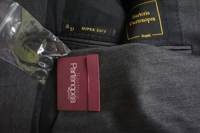 Sartoria Partenopea Gray Herringbone S150s Wool 2 Pc Suit Jacket Pants 38R NEW - Image 1 of 4