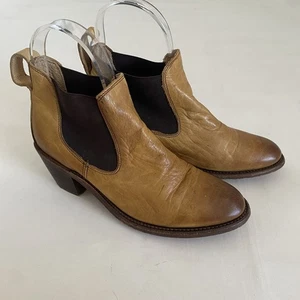Anthropologie Gee Wawa 7 Honey Mustard Yellow Leather Block Heel Chelsea Boots - Picture 1 of 12