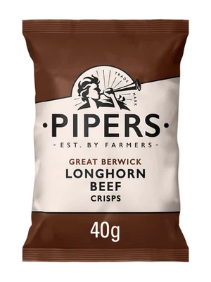 Pipers Crisps Great Berwick Longhorn Beef Flavour 24x 40g FREE DELIVERY - Image 1 of 4