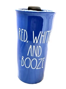 Rae Dunn Travel Mug Red White and Booze Tumbler America USA Blue Cup NEW - Picture 1 of 3