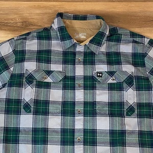 Under Armour Mens 2XL Plaid Flannel Shirt Long Sleeve ColdGear Green Elbow Pads - Picture 1 of 9