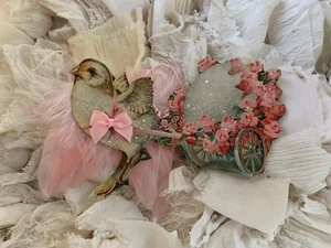 EASTER CHICK PULLS A LARGE EGG COACH COVERED IN ROSES ORNAMENT* - Picture 1 of 4