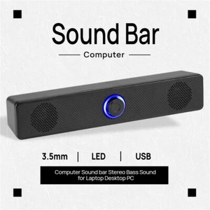 Stereo Bass Sound Computer Speakers 3.5mm USB Wired Soundbar for Desktop Laptop - Picture 1 of 9
