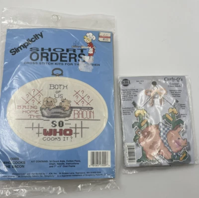 Lot of 2 NOS Counted Cross Stitch Kits Curly Q'S & Short Orders Country Farm Foto 1 de 4
