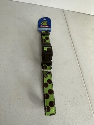 "Nuevo collar de perro Top Paw marrón verde lunares 5/8 10-14"" resistente pequeño" Foto 1 de 3
