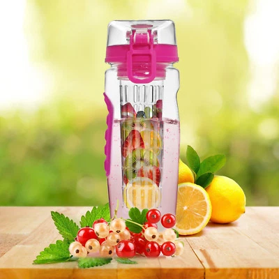 32 Oz Fruit Infusing Infuser Water Bottle Health BPA Free Plastic Flip Open Lid - Image 1 of 4