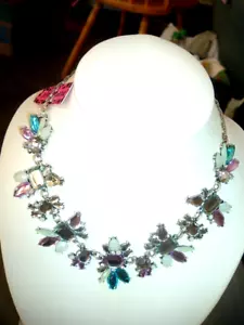 Betsey Johnson MULTICOLOR + MULTI-SHAPE CRYSTAL Abstract STATEMENT NECKLACE - Picture 1 of 12