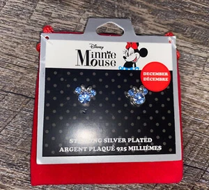 ©Disney Minnie Mouse Birthstone Sterling Silver Plated Stud Earring December - Picture 1 of 2