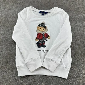 Polo Ralph Lauren Sweatshirt Girls 6 White Pullover Winter Bear Graphic Cotton - Picture 1 of 10