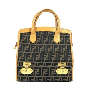 FENDI vintage Zucca logo Box-shaped bag Hand Bag Canvas/Leather Brown - Picture 1 of 18