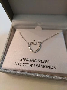 .10ctw Round Genuine Diamond Sterling Silver Lovely Heart Necklace - Picture 1 of 6