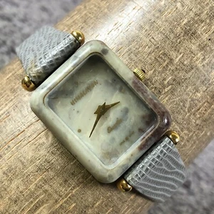 Vintage Himalayan Marble Women 14KE Dress Gray Leather Quartz 20mm Watch 6 1/4" - Picture 1 of 12
