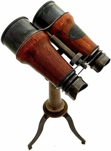 Handmade Brass Binocular Leather Antique Desk Telescope with Table Tripod Stand - Picture 1 of 4