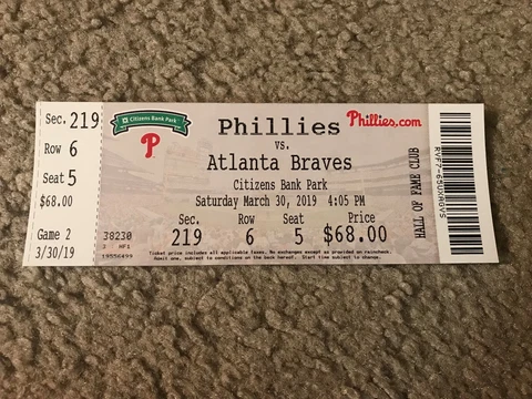 BRYCE HARPER *1ST HR* PHILADELPHIA PHILLIES FULL TICKET STUB 3/30/2019 Cover