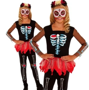 Mädchen ANGST BIS AUF DIE KNOCHEN Skelett Voodoo Halloween Kostüm Kinder tot - Bild 1 von 2