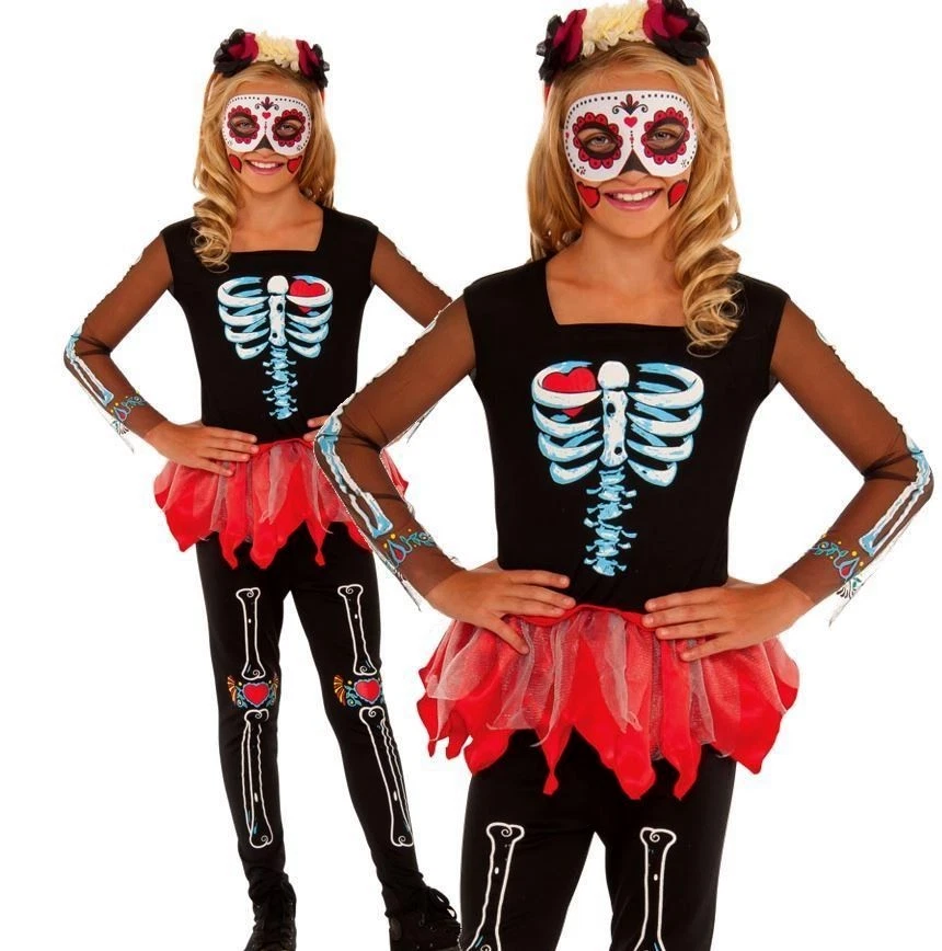 Niñas SCARED TO THE BONE Esqueleto Vudú Halloween Vestido Elegante Disfraz Niños Muertos Foto 1 de 1