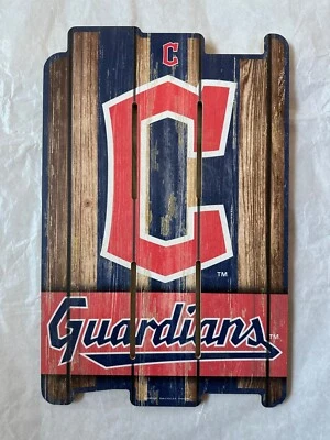 MLB Cleveland Guardians Sign 11x17 Wood Fence Style Team Colors NEW - Image 1 of 2
