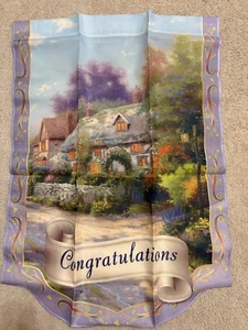 Thomas Kinkade Congratulations Outdoor Garden Flag 28"x40" Purple Edge Cottage - Picture 1 of 2