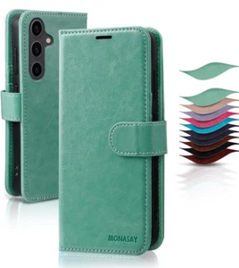 Custodia portafoglio per Samsung S24 pelle con vetro protezione schermo RFID Monasay - Foto 1 di 35