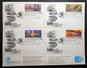 1989 World Stamp Expo Sc UX142a UX139-UX142 sheet of 4 with ArtCraft cachet - Picture 1 of 3