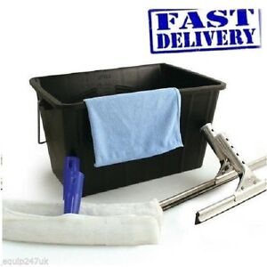 Professional 6 Piece Window Cleaning Kit Wash Bucket Squeegee Microfibre Cloth