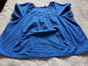 Next Ladies Royal Blue Borderie Anglaise Top Size 26 Short Sleeve - Picture 1 of 9