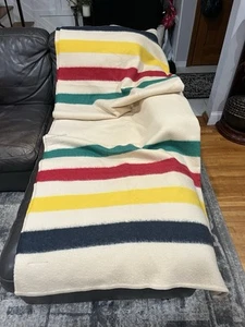 Vtg Early's Witney 4 Point Wool Blanket ~90x70 Multicolor Striped. Made-England - Picture 1 of 8
