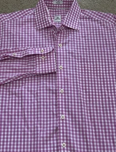 PETER MILLAR Pink Check Long Sleeve Button Down Cotton Shirt Size Large - Picture 1 of 6