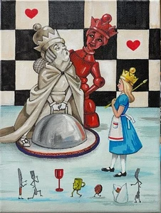 ACEO RYTA Alicia en el País de las Maravillas Arte Popular Impresión de Pintura Rojo Blanco Reina Ajedrez - Imagen 1 de 1