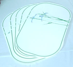 5er Set CORNING Vintage Tischsets Vinyl Kunststoff Iris rosa grün lila 2-seitig - Bild 1 von 11