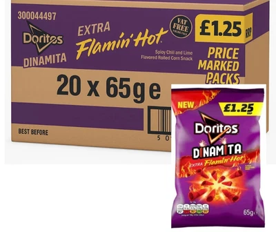 Doritos Dinamita Extra Flamin’ Hot Crisps Snacks 65g - Pack of 20 - £25.99 - Image 1 of 2