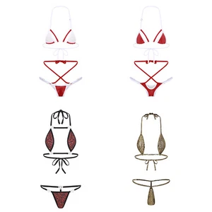 Womens Micro Bikini Lingerie Set Mini Bra Tops Thong 2-piece Swimsuit Clubwear - Picture 1 of 21