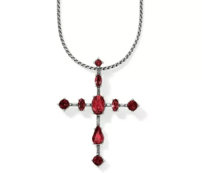 Collar de Plata Colgante Cruz Cristal Rojo Rubí Brighton ONE LOVE NUEVO CON ETIQUETAS $58 Foto 1 de 3