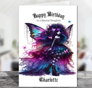 Personalised Gothic Rainbow Fairy Birthday Greetings Card - Choose Size - Picture 1 of 4