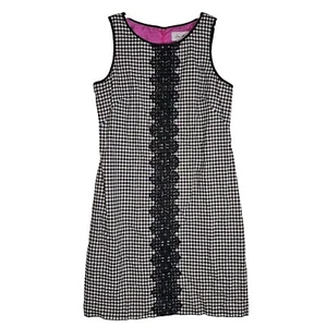 Jessica H Kleid Damen 10 schwarz Gingham Baumwolle Leinenmischung gefüttert Spitzendetail 10 - Bild 1 von 13