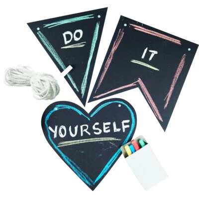 DIY Girlande beschreibbar aus Kraftpapier Wimpel Kette selbst gestalten Kreide - Bild 1 von 2