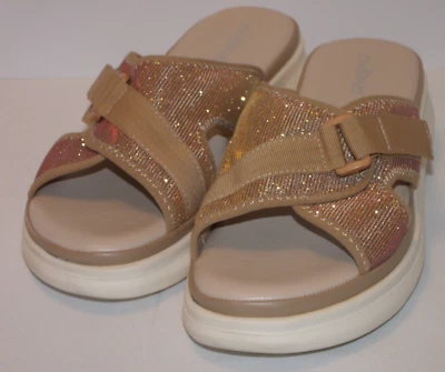 Sandalia Flexus Dorada Metálica con Tiras Ligera Gancho Lazo Para Mujer Talla 40 u 8.5 Foto 1 de 4