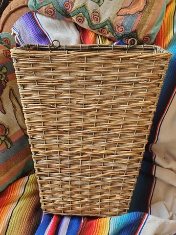 Vintage Metal Framed Large 15 1/2" Wicker Woven MCM Wall Basket Flower Holder Cover