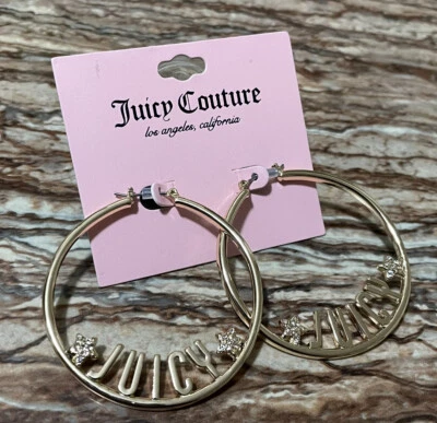 Brincos de argola de ouro com logotipo estrela de cristal 50 mm Juicy Couture Jewelry - Imagem 1 de 4