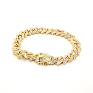 Bracciale cubano ghiacciato moissanite VVS1 oro 14 carati su argento sterling 925 massiccio 10 mm - Foto 1 di 3