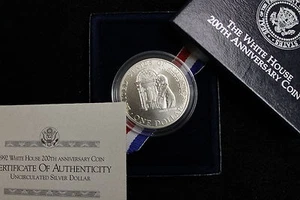 1992 WHITE HOUSE 200'TH ANNIVERSARY UNCIRCULATED SILVER DOLLAR, MINT CONDITION - Picture 1 of 2