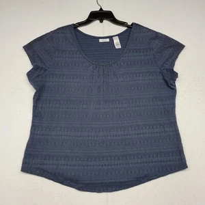 Liz & Co Top Womens Plus 3X Blue Scoop Neck Cap Sleeve Knit Cotton Blend Blouse - Picture 1 of 12