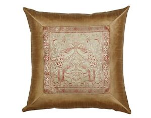 16" Indian Elephant Printed Brocade With Dupion Silk Cushion.Pillow Cover Khaki