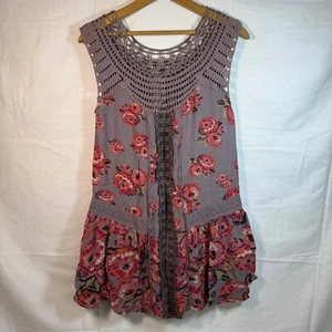 Free People Minikleid Gr. XS Häkelbesatz Blumenmuster ärmellos - Bild 1 von 9