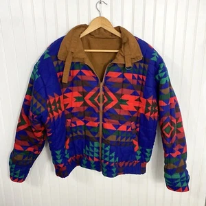 Vintage 1980s Andy Johns Aztec Southwestern Reversible Puffer Jacket Large - Picture 1 of 13
