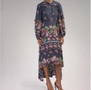 Jaase Damen Gr. M grau Blumen Hi Lo Kleid australisch Boho MÄNGEL fehlt ein Gürtel - Bild 1 von 7