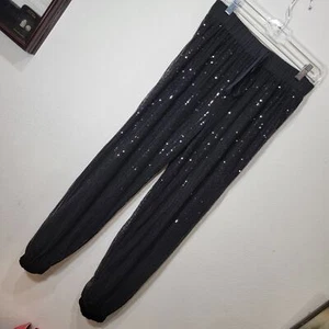 GiGio schwarze Pailletten Jogginghose M Hose Glitzer Discocore Glam gefüttert Medium - Bild 1 von 13